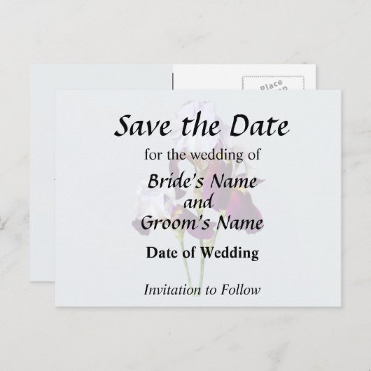 Carte Postale Faire-part Trois iris aux nuances de magenta (Devant / Derrière)