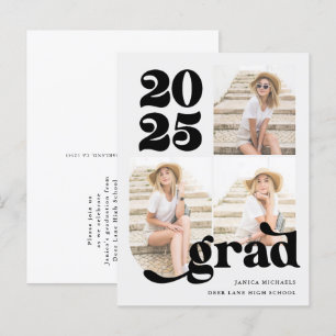Carte Postale Faire-part Trois photo Retro Type 2025 Graduation Party