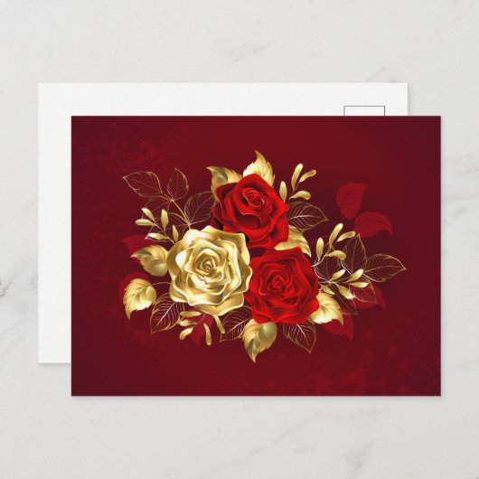 Carte Postale Faire-part Trois roses de joaillerie (Devant / Derrière)