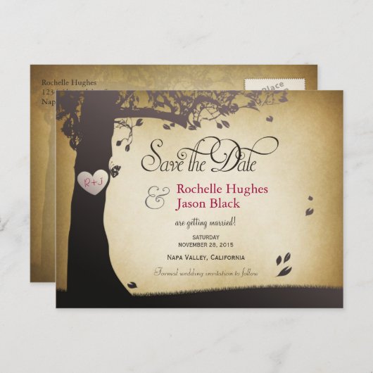 Carte Postale Faire-part Tronc d'arbre Sauvegarder la date (Devant / Derrière)