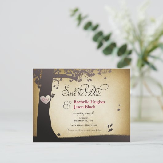 Carte Postale Faire-part Tronc d'arbre Sauvegarder la date (Debout devant)