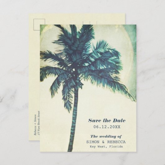 Carte Postale Faire-part Tropical Beach Budget Mariage Enregistrer la date (Devant / Derrière)