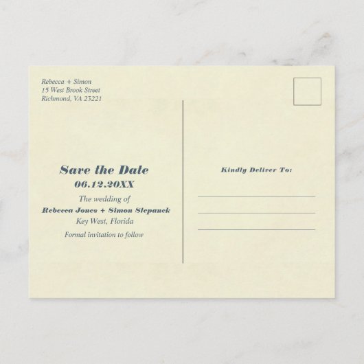 Carte Postale Faire-part Tropical Beach Budget Mariage Enregistrer la date (Dos)