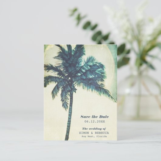 Carte Postale Faire-part Tropical Beach Budget Mariage Enregistrer la date (Debout devant)
