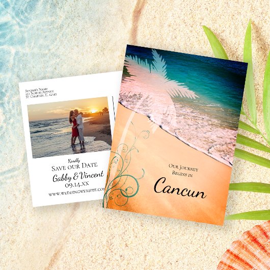 Carte Postale Faire-part Tropical Beach Destination Wedding Enregistrer la