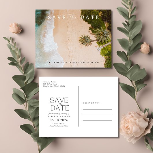 Carte Postale Faire-part Tropical Beach Destination Wedding Enregistrer la