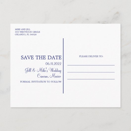 Carte Postale Faire-part Tropical Beach Mexique Mariage Enregistrer la date (Dos)