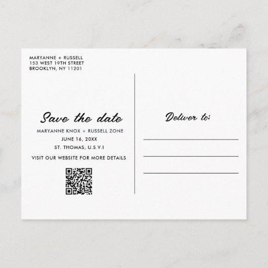 Carte Postale Faire-part Tropical Beach QR Code Mariage Enregistrer la date (Dos)