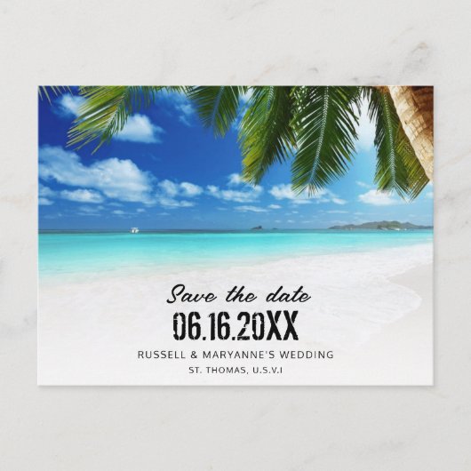 Carte Postale Faire-part Tropical Beach QR Code Mariage Enregistrer la date (Devant)