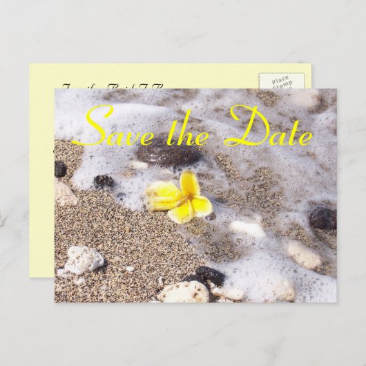 Carte Postale Faire-part Tropical Beach Save the Date Plumeria (Devant / Derrière)