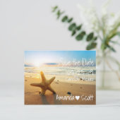 Carte Postale Faire-part Tropical Beach Sunset Starfish Enregistrer la date (Debout devant)