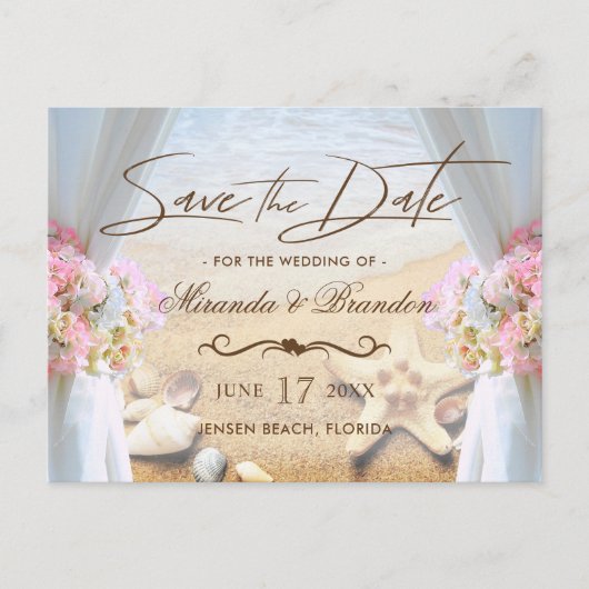 Carte Postale Faire-part Tropical Beach Wedding Starfish Enregistrer la dat (Devant)