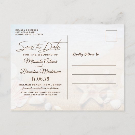 Carte Postale Faire-part Tropical Beach Wedding Starfish Enregistrer la dat (Dos)