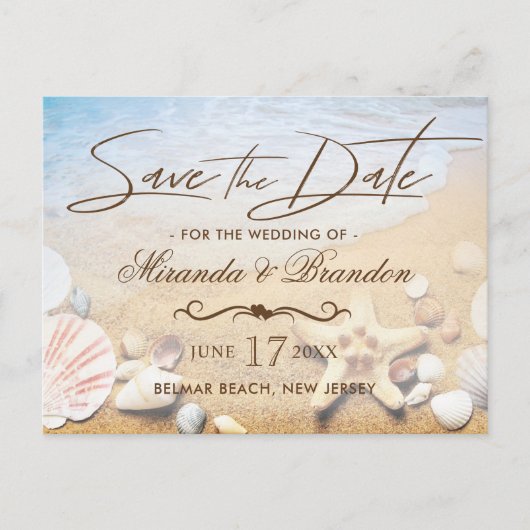 Carte Postale Faire-part Tropical Beach Wedding Starfish Enregistrer la dat (Devant)