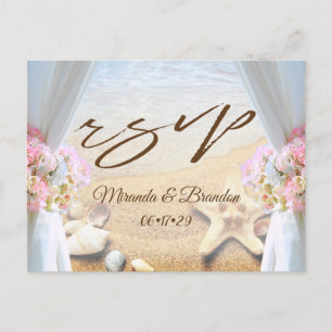 Carte Postale Faire-part Tropical Beach Wedding Starfish Shells RSVP