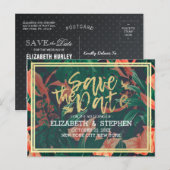 Carte Postale Faire-part Tropical Floral & Gold Frame Wedding Enregistrer L (Devant / Derrière)