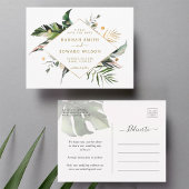 Carte Postale Faire-part Tropical Foliage Mariage Or Enregistrer La Date
