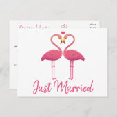 Carte Postale Faire-part Tropical Just Marié Flamant rose rose Mariage (Devant / Derrière)