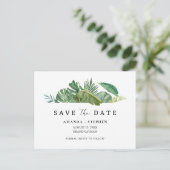 Carte Postale Faire-part Tropical Leaf Beach Wedding Budget Enregistrer la (Debout devant)