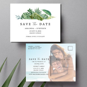 Carte Postale Faire-part Tropical Leaf Beach Wedding Budget Enregistrer la