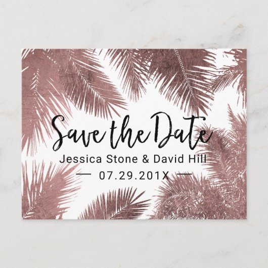 Carte Postale Faire-part Tropical Mariage Rose Gold Palm Tree Enregistrer l (Devant)