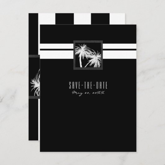 Carte Postale Faire-part Tropical Palm Noir & Blanc Moderne Enregistrez la  (Devant / Derrière)
