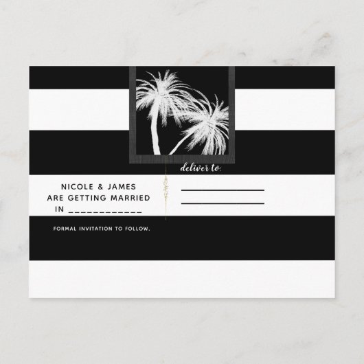 Carte Postale Faire-part Tropical Palm Noir & Blanc Moderne Enregistrez la  (Dos)