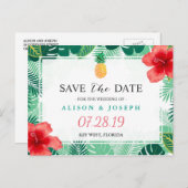 Carte Postale Faire-part Tropical Pineapple Hawaïen Hibiscus Save the Date (Devant / Derrière)