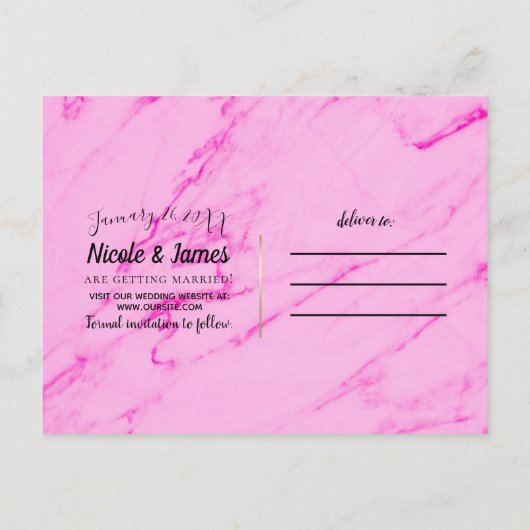 Carte Postale Faire-part Tropical Pineapple Rose Marbré Enregistrer la Date (Dos)