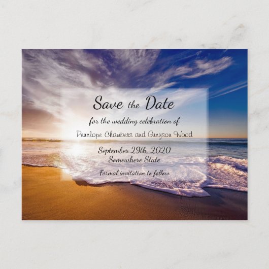 Carte Postale Faire-part Tropical Sunset Beach Wedding Enregistrer la date (Devant)