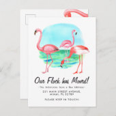 Carte Postale Faire-part Troupe de flamants tropicaux déplacés Nouvelle adr (Devant / Derrière)