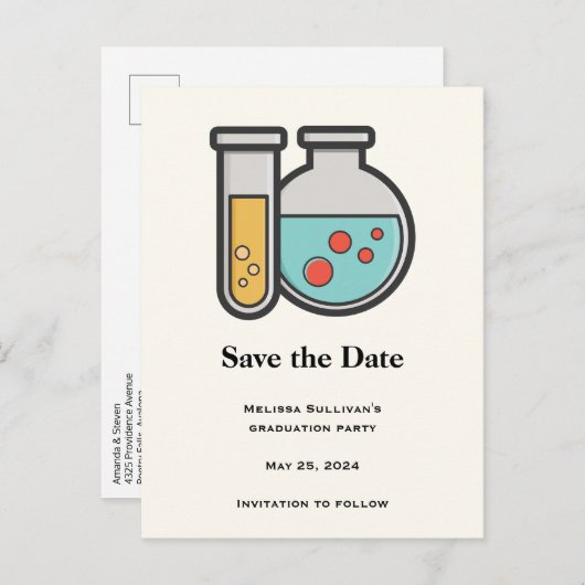 Carte Postale Faire-part Tube à essai et bécher de chimie (Devant / Derrière)