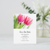Carte Postale Faire-part Tulipes roses avec photo de mariage de feuilles ve (Debout devant)