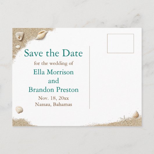 Carte Postale Faire-part Turquoise Beach Sandy Toits Salty Baisers Enregist (Dos)