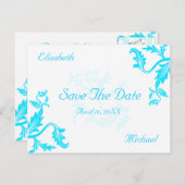 Carte Postale Faire-part Turquoise Bleu Damas Feuille Imprimée Économisez L (Devant / Derrière)