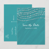 Carte Postale Faire-part Turquoise Bleu & Perles Élégant Save The Date (Devant / Derrière)
