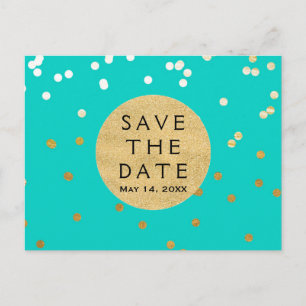 Carte Postale Faire-part Turquoise Blue & Gold Shiny Confetti Enregistrer L
