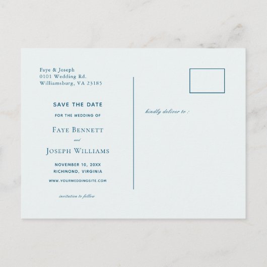 Carte Postale Faire-part Turquoise Blue Ocean Beach Enregistrer la date (Dos)