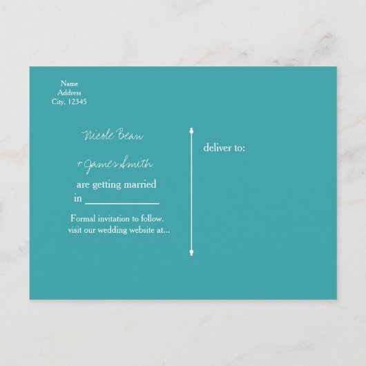 Carte Postale Faire-part Turquoise Blue & Pearls Élégant Enregistrer La Dat (Dos)