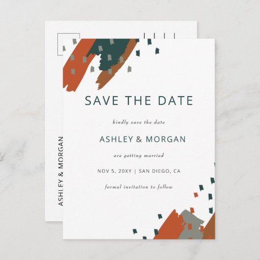 Carte Postale Faire-part Turquoise en terre cuite rustique Abstrait Enregis (Devant / Derrière)