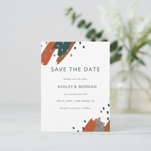 Carte Postale Faire-part Turquoise en terre cuite rustique Abstrait Enregis (Debout devant)