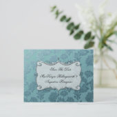 Carte Postale Faire-part Turquoise Floral Damask Enregistrer La Date (Debout devant)
