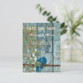 Carte Postale Faire-part Turquoise Inséparable bleu assis dans l'arbre Enre (Debout devant)