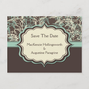 Carte Postale Faire-part Turquoise ivoire Floral Brown Enregistrer La Date