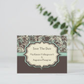 Carte Postale Faire-part Turquoise ivoire Floral Brown Enregistrer La Date (Debout devant)