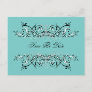 Carte Postale Faire-part Turquoise Noir Blanc Pale Sauts Enregistrer La Dat