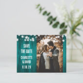 Carte Postale Faire-part Turquoise Rustic Wood Mariage Photo Enregistrer La (Debout devant)