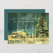 Carte Postale Faire-part turquoise rustique forêt à feuillage persistant ne (Devant / Derrière)