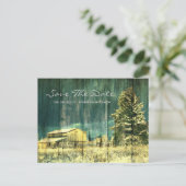 Carte Postale Faire-part turquoise rustique forêt à feuillage persistant ne (Debout devant)