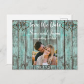Carte Postale Faire-part Turquoise rustique Save the Date (Devant / Derrière)